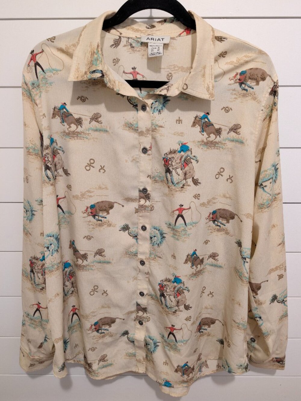 Ariat Women's Western Rodeo Cowboy Horse Print Button Up Shirt Long Sleeve XL